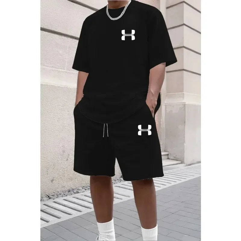 Men's Sporty Suit Set Short Sleeve T-shirt And Sports Shorts Two Piece Casual Suits Summer Breathable Outdoor Athletic Outfit