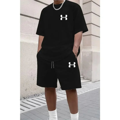 Men's Sporty Suit Set Short Sleeve T-shirt And Sports Shorts Two Piece Casual Suits Summer Breathable Outdoor Athletic Outfit
