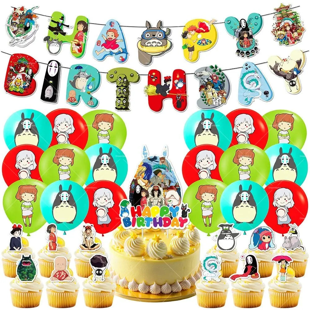 Hayaoed Miyazaki Latex Balloons Game Totoroed Cat Party Decoration Supplies Happy Birthday Banner Cake Topper Sticker Background