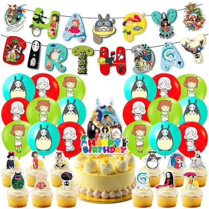 Hayaoed Miyazaki Latex Balloons Game Totoroed Cat Party Decoration Supplies Happy Birthday Banner Cake Topper Sticker Background