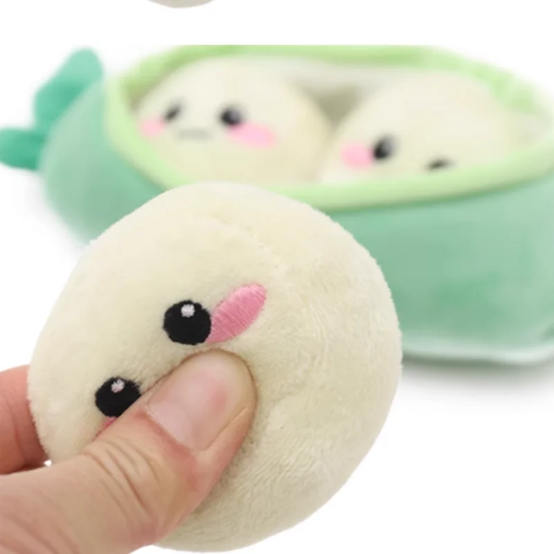 Soft Plush Pea Pod Pet Foraging Toy Squeaky Bite Resistant Teeth Grinding Anxiety Relief Interactive Puppy Training Accessory