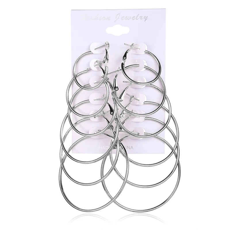 12pairs/6pairs Simple Punk Hoop Earrings Set Big Circle Earrings