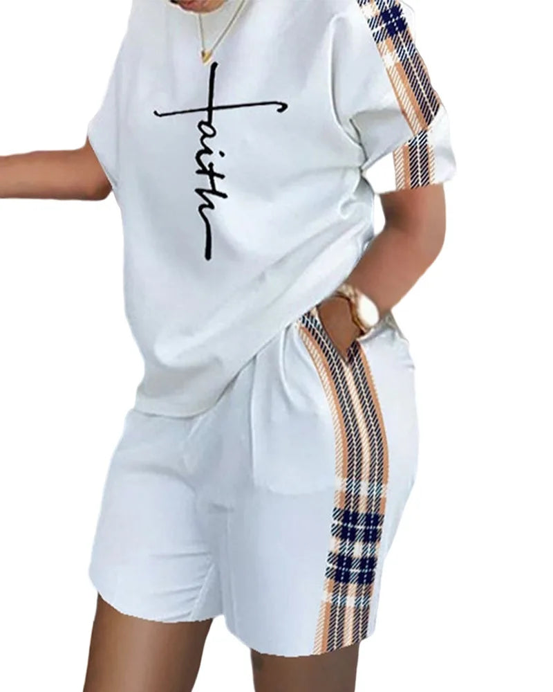Women Casual Short Sleeve Two Piece Sets Women Outfit 2024 Summer Plaid Printe Pocket Suit Female T Shirt Shorts 2 Pieces Set