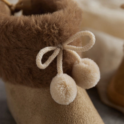 Autumn Winter Warm Newborn Girls Boys Snow Boots Solid Pompom Toddler Baby Soft Sole First Walker Fluffy Cute Non Slip Shoes