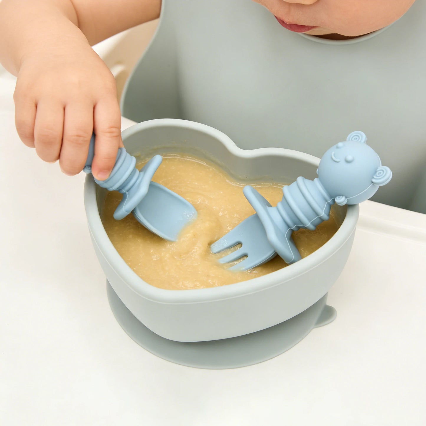 4pcs Silicone Spoon & Fork Set Long & Short Handles for Different Feeding Needs Baby Self-feeding Training Baby Birthday Gift