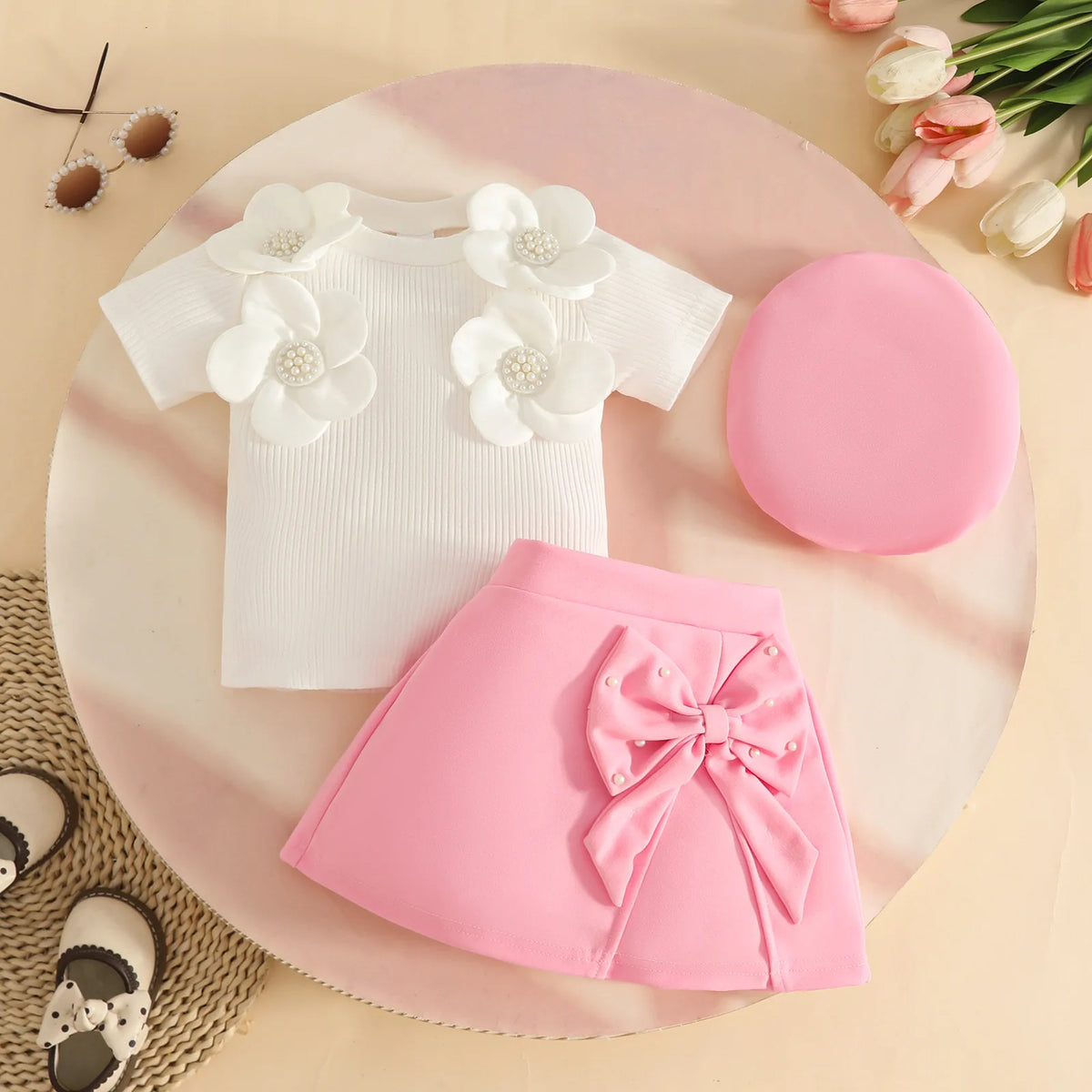 Baby Girls Clothes New Year Set 0-3Y Long Sleeve Big Bow Top Irregular Skirt and Beret 3Pcs Toddler Christmas Clothes