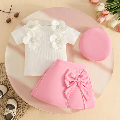 Baby Girls Clothes New Year Set 0-3Y Long Sleeve Big Bow Top Irregular Skirt and Beret 3Pcs Toddler Christmas Clothes