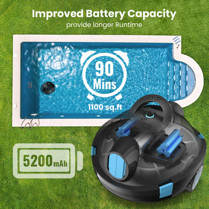 INSE Y10 Cordless Robotic Pool Cleaner,90 Mins Runtime,Self-Parking, for Above/Inground Pools Up to 65ft/1100 Sq.Ft (Black))