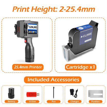 CENLIRO 12.7/25.4mm Handheld Inkjet Printer Portable Coding Machine for Expiry Date Batch QR Bar Code Logo Quick Dry Ink