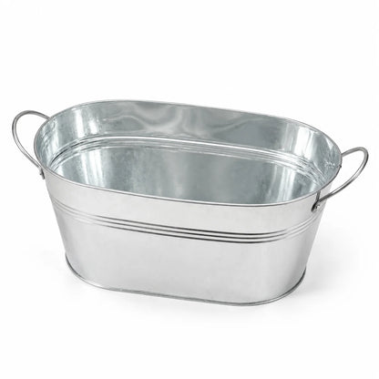 Galvanized Metal Beverage Tub Oval Ice Bucket with Handles Beer Wine Champagne Drink Cooler for Party BBQ Wedding Outdoor
