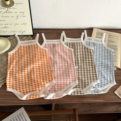 Newborn Baby Romper Sleeveless Plaid Baby Jumpsuit Summer