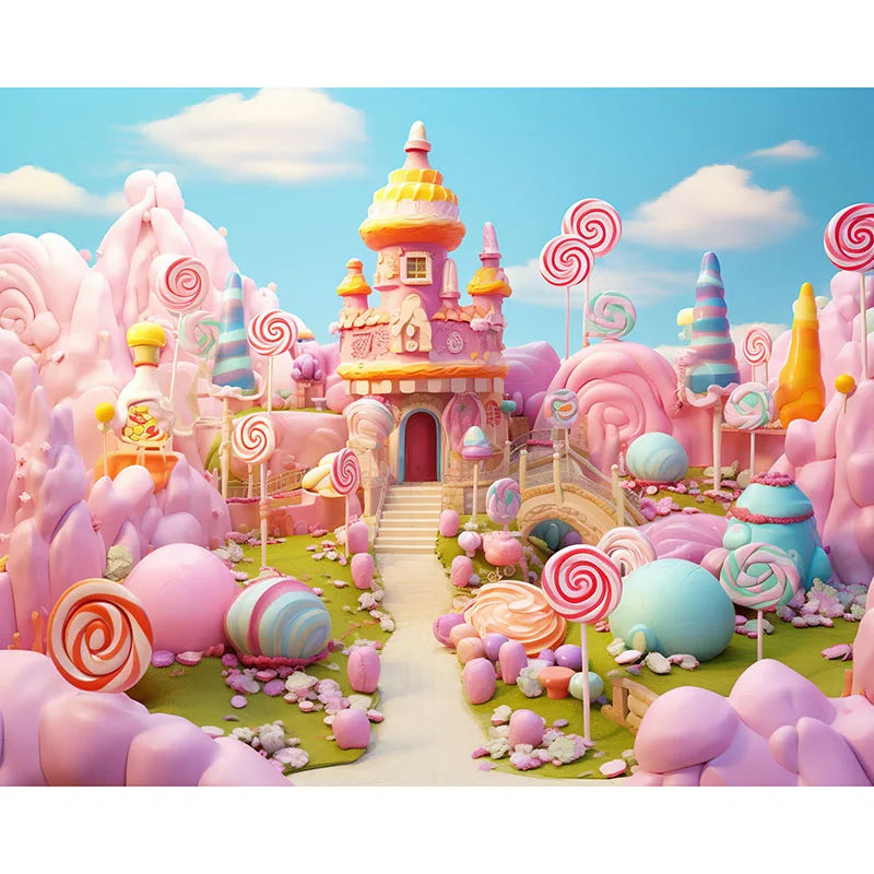Candyland Backdrop Fantasy Candy Theme Castle Lollipop Party Banner for Girls Birthday Decor Photography Background Photo Booth