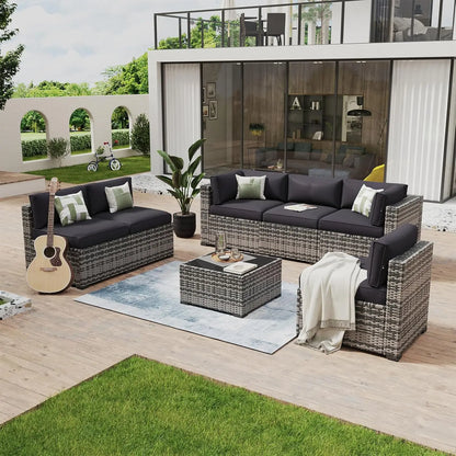 7 Piece Patio Furniture Set Wicker Rattan Patio Conversation Set Outdoor Sectional Sofa Set with Coffee Table and, Customized