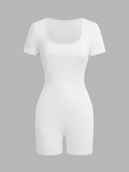 American short-sleeved outdoor and sports clothing, yoga integrated sports suit, women's fitness stretchy tight-fitting clothes