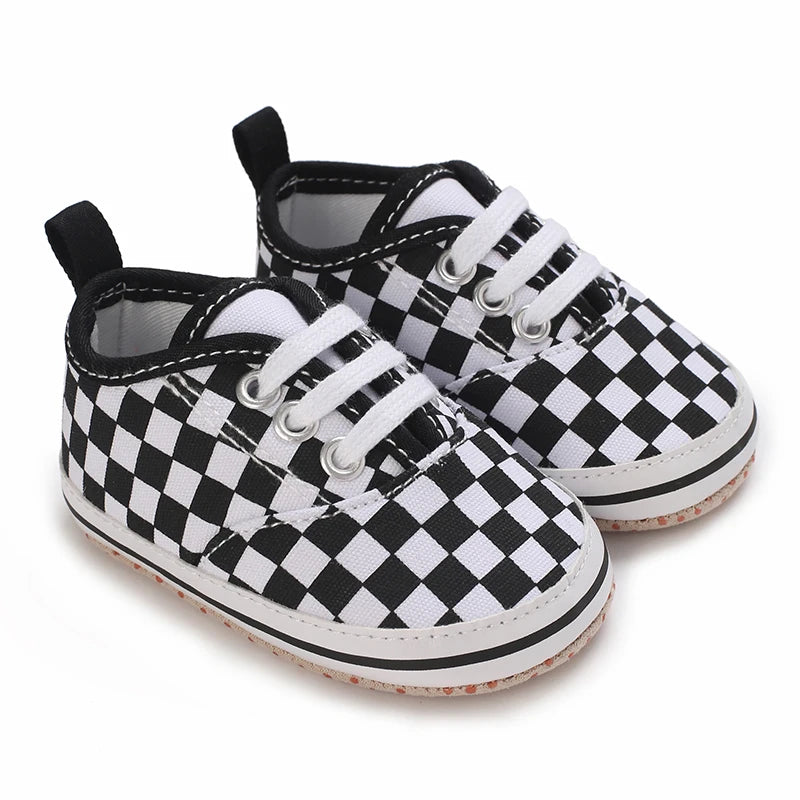 2025 New Baby Canvas Sneakers Anti-slip Soft Plaid Baby Boy Girl Shoes Newborns First Walkers Infant Baby Unisex Casual Shoes