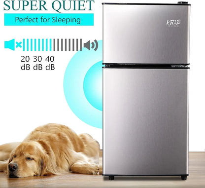 3.5Cu.Ft Compact Refrigerator Mini Fridge with Freezer, Small Compact Refrigerator with 2 Door, 7 Level Thermostat Removable Shelves for Kitchen, Dorm, Apartment, Bar, Office, Silver