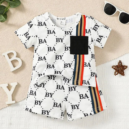 2PCS Summer Toddler Baby Boy Clothing Set T-shirt Letter Short Sleeve Top+Shorts Light Luxury Style for Baby boy 0-3 Years