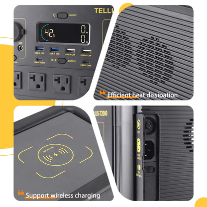 GSIKE Portable Power Station LiFePO4 Solar Generator Pure Sine Wave 110V AC Outlet 300W 1200W 2000W Option for Camping RV Home Blackout Emergency Backup