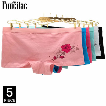 Cotton Underwear Women Girls Shorts Boxers Ladies Panties Sexy Floral Boyshort Knickers M L XL 5 Pcs/lot
