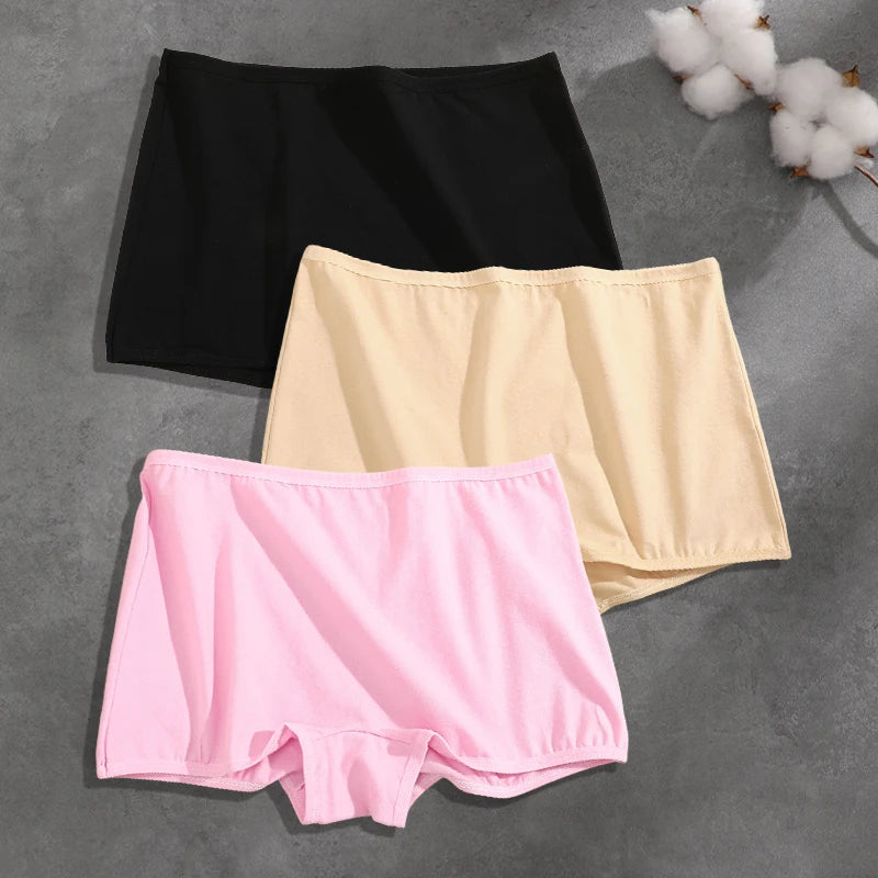 FINETOO 3PCS Women Seamless Cotton Boxer Short Solid Color High Rise Elastic Underwear Female Breathable Boyshorts Sexy Lingerie