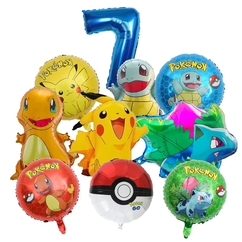 10pcs Cartoon Pokemon Pikachu Themed Aluminum Foil Balloons - Ideal for Charmander Squirtle Bulbasaur Birthday Party Supplies!