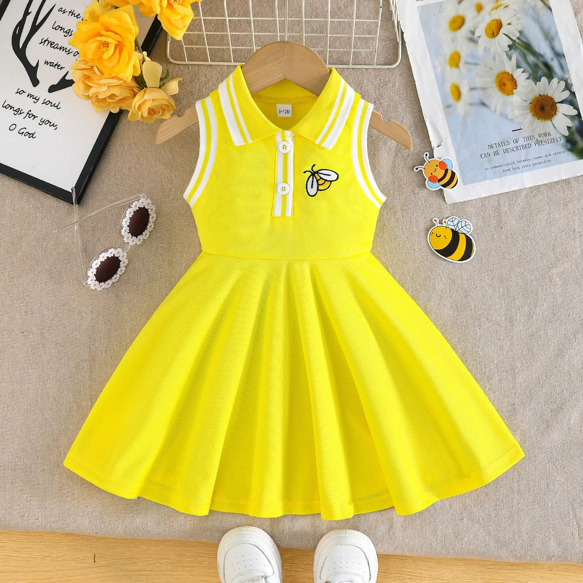 Prowow 0-3Y Baby Sporty Dresses 2025 Sleeveless Polo Dress For Girls Preppy Style Letter Baseball Dress Toddler Girl Clothes