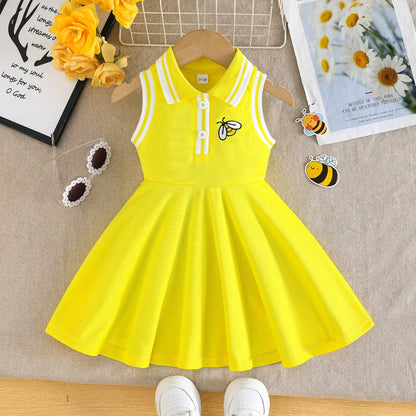 Prowow 0-3Y Baby Sporty Dresses 2025 Sleeveless Polo Dress For Girls Preppy Style Letter Baseball Dress Toddler Girl Clothes