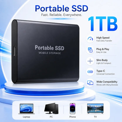 2TB External Hard Drive 4TB Portable SSD USB-C High-Speed Storage Disk for File Backup Compact & Durable