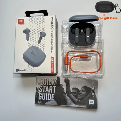 Original JBL Wave 300TWS Wireless Bluetooth Headphones Music Gaming Headset W300 Sports Running Earphone with Mic + Free Case