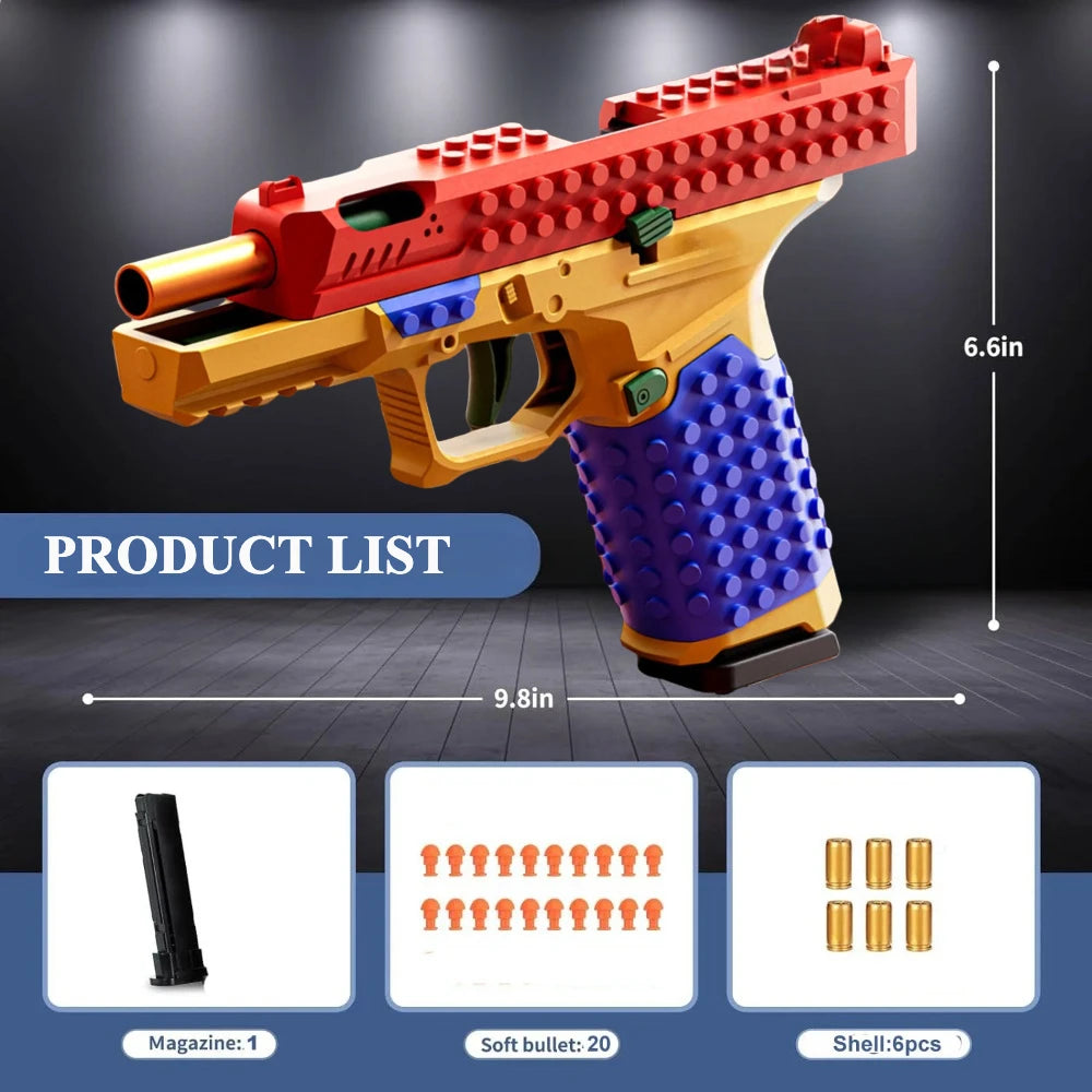 Continuous Firing Building Block Toy Gun Shell Throwing  Airsoft Blowback Empty Hanging Pistol Outdoor CS Weapon for Boys Adult