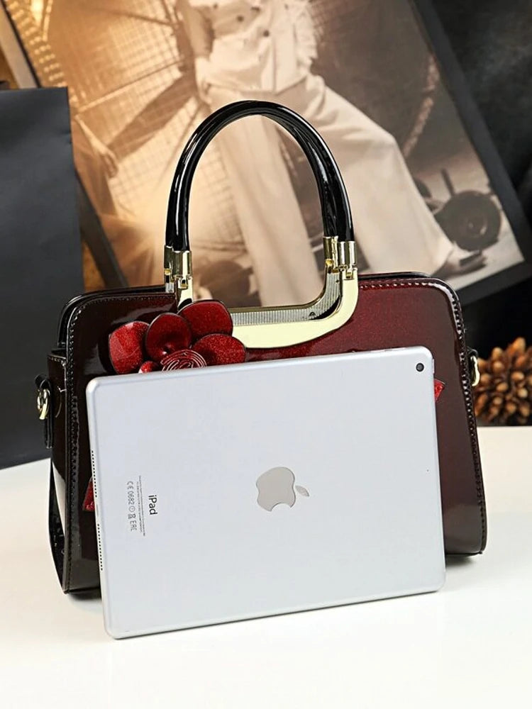 Unique Personality Floral Handbag Women's Crossbody Tote Bag Business Commuting Medium Hardness Polyester  Zipper Closure