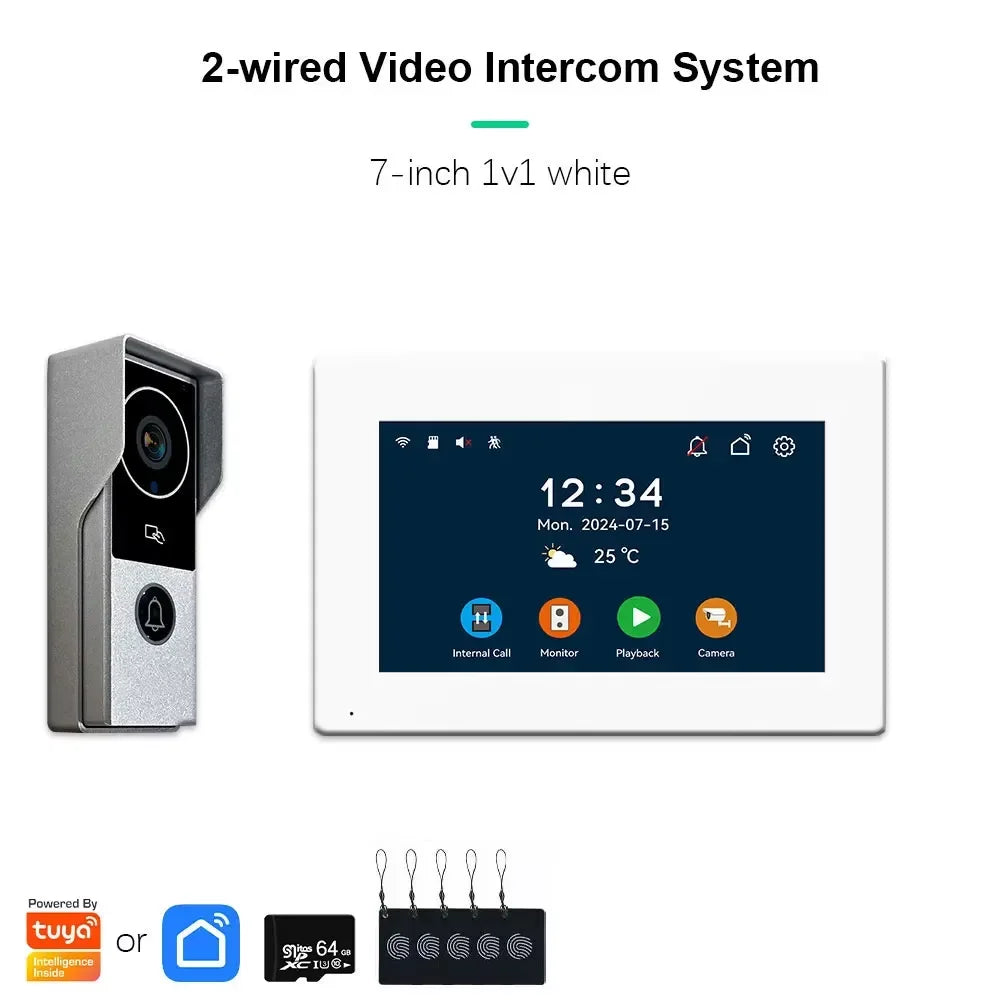 ANJIELO 2‑Wire Video Intercom Doorbell System 1080P Visiophone for Home Metal Door Phone,Support IP Camera,Tuya Smart Security V