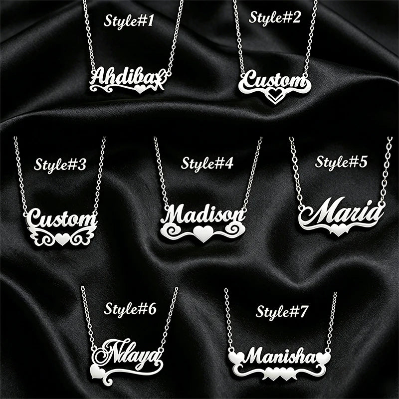Multi-style Heart Name Design Personalized Pendant Necklace Woman Stainless Steel Silver Gold Name Customized Necklace Jewelry