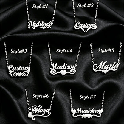 Multi-style Heart Name Design Personalized Pendant Necklace Woman Stainless Steel Silver Gold Name Customized Necklace Jewelry
