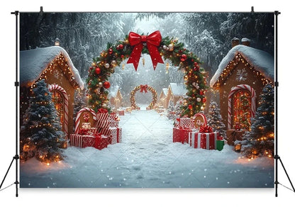 Christmas Gingerbread House Candy Vine Arch Theme Banner Background, Birthday Party, Home Decoration Photography Backdrop Cloth