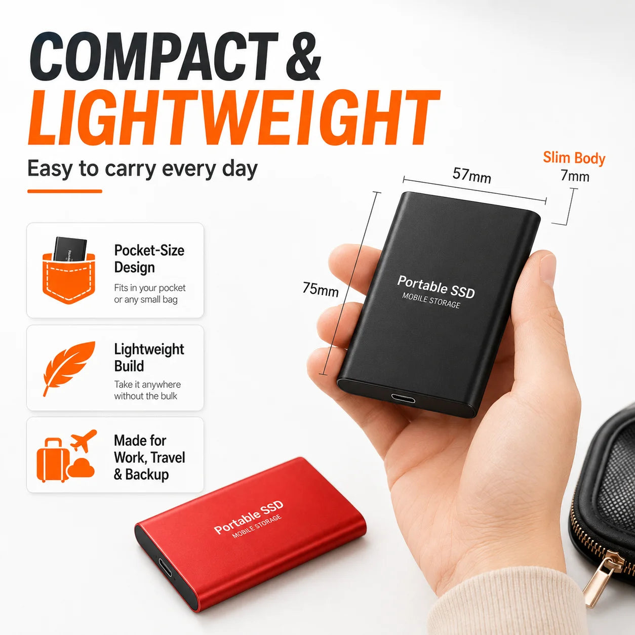 1TB Portable SSD 2TB External Hard Drive USB 3.1 High Speed Mobile Data Storage for Laptop Mac PC Compact Durable Use
