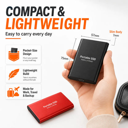 1TB Portable SSD 2TB External Hard Drive USB 3.1 High Speed Mobile Data Storage for Laptop Mac PC Compact Durable Use