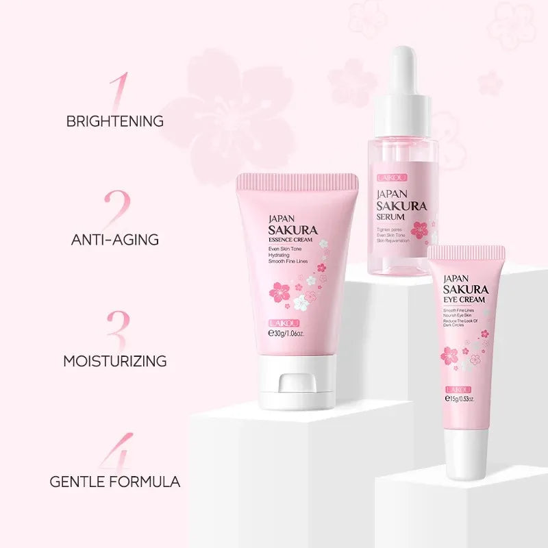 Sakura Skin Care Sets Face Cream Serum Toner Facial Cleanser Sunscreen Eye Cream Gift Box Face Skin Care Set Product 3pcs/Set