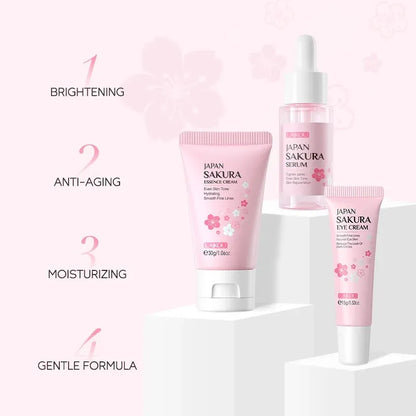 Sakura Skin Care Sets Face Cream Serum Toner Facial Cleanser Sunscreen Eye Cream Gift Box Face Skin Care Set Product 3pcs/Set