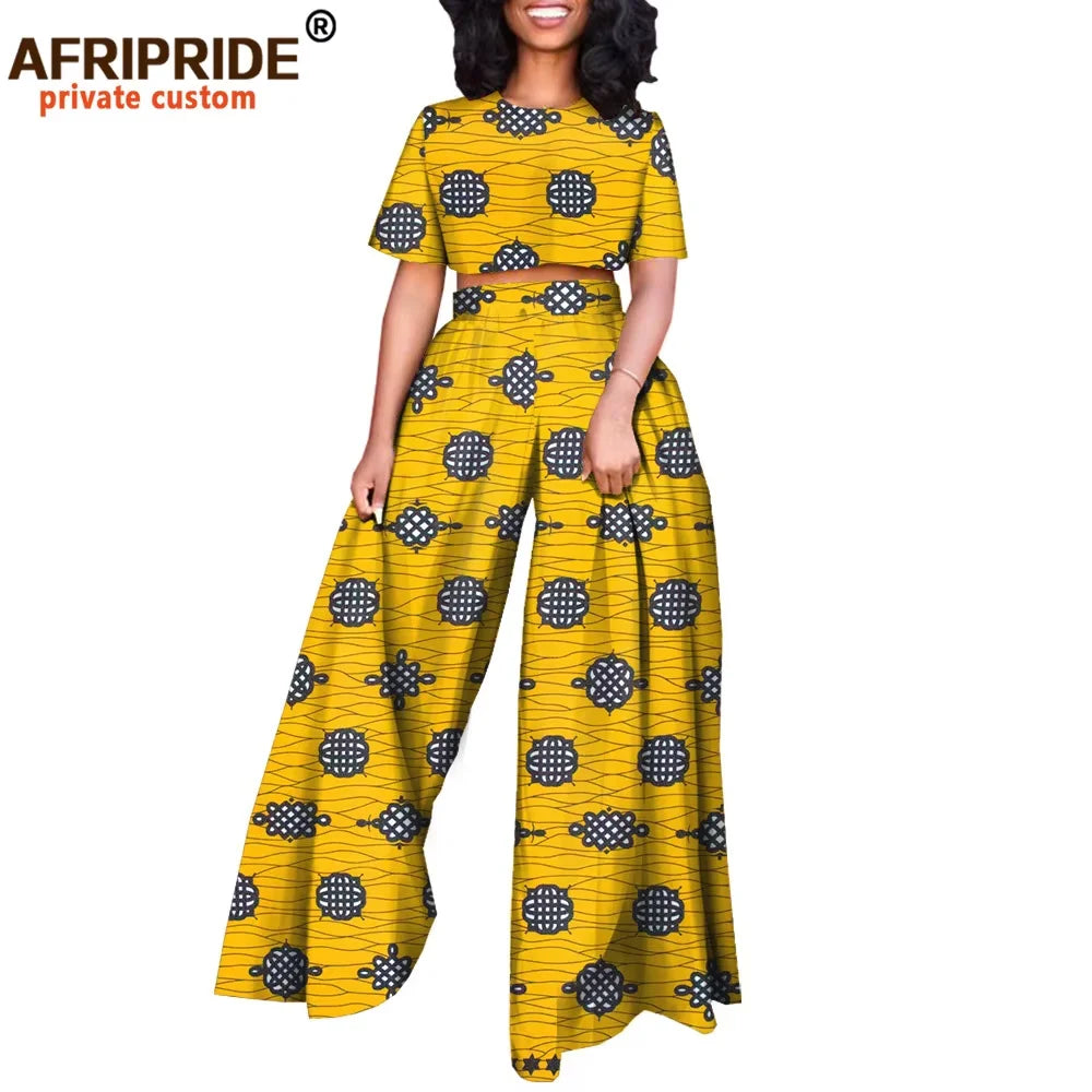 African 2 Piece Set for Women Print Tops and Ankara Pants Dashiki Clothing Tracksuit Short Blouse Outfits Wax AFRIPRIDE A2026001