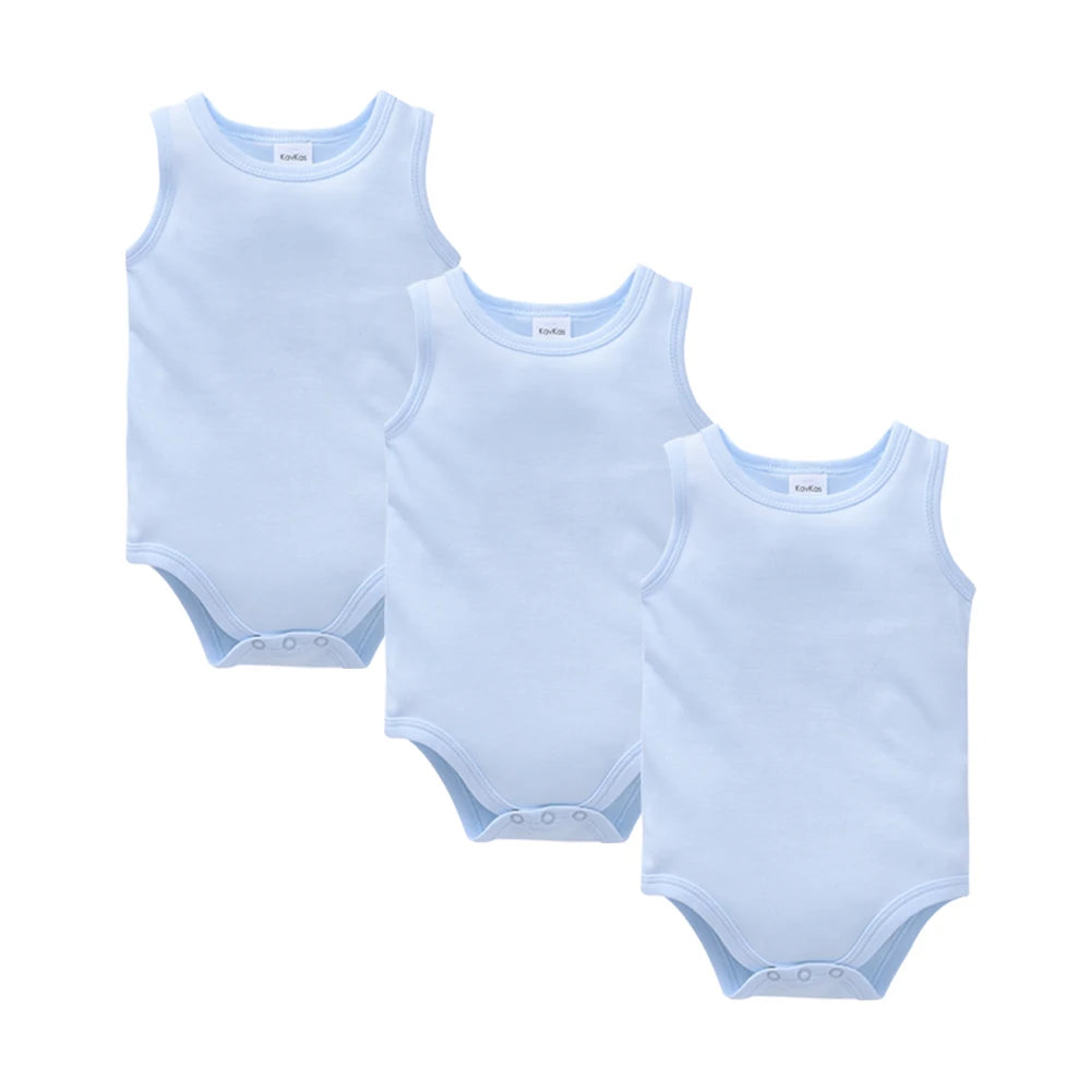 Kavkas 3 Pcs Summer Unisex Baby Vest Bodysuit 100% Cotton Sleeveless Newborn Solid Clothes 0-24 Months Clothing