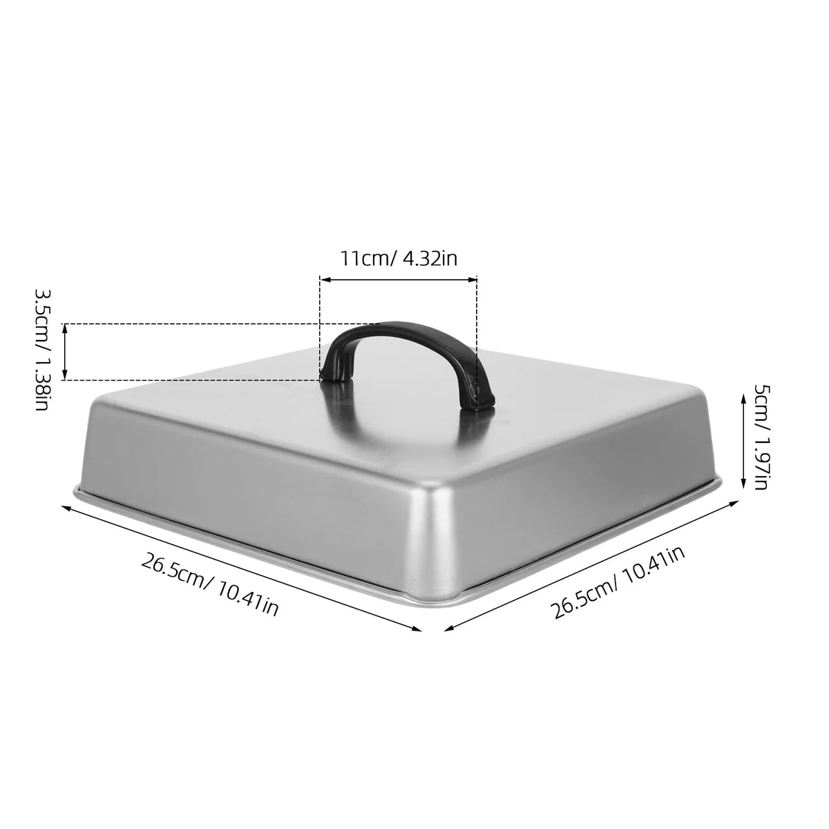 Square Basting Cover 10x10x2 Stainless Steel Grill Pan Cover Dome Cheese Melting Steaming Lid Griddle Splatter Guard