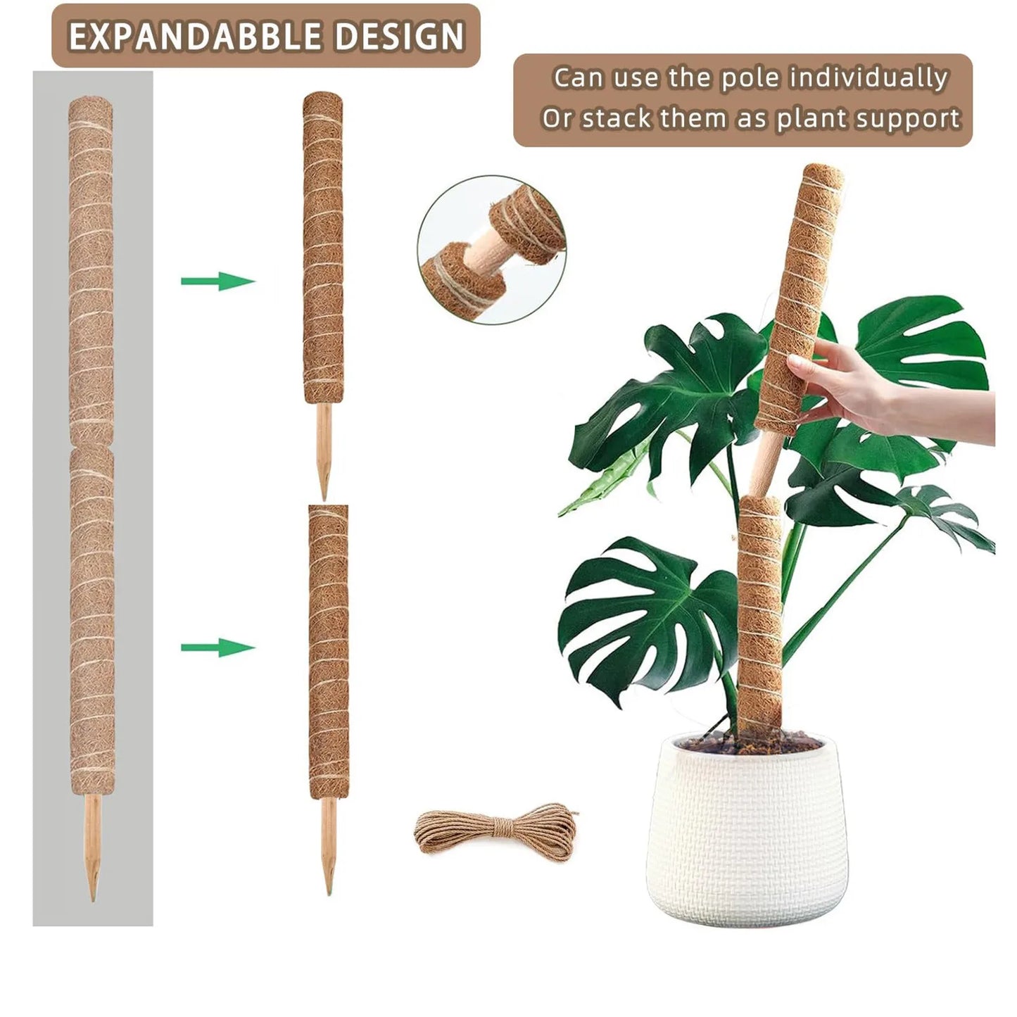 4 /8 Pack Stackable Moss Pole for Plants Monstera Tall Rod for Indoor Outdoor Climbing Plant Support Stakes for Potted Plants