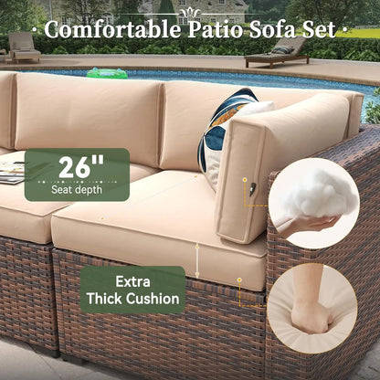 7 Piece Patio Furniture Set Wicker Rattan Patio Conversation Set Outdoor Sectional Sofa Set with Coffee Table and, Customized