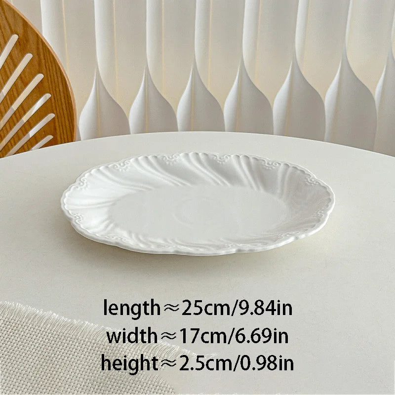 New French Minimalist Style High Temperature Fired Ceramics Plates Dinner Sets Stem-Dish Rice Fruit Bowl Salad Plate Tableware