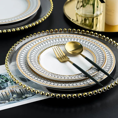 LIVETAI Pearl Ceramic Dinner Plates Set Western Steak Serving Dish for Home Restaurant