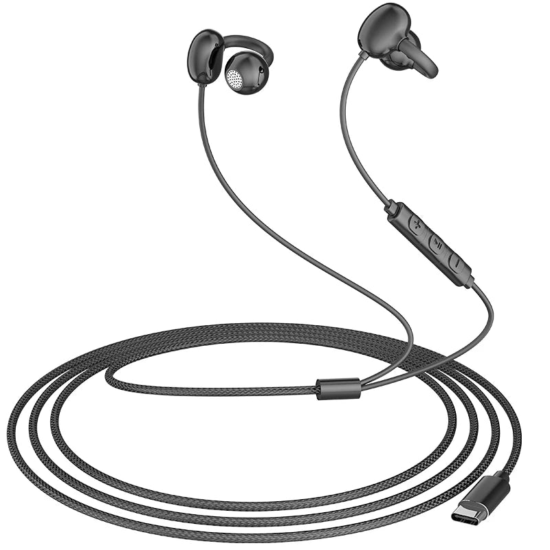 Hellodigi Wired Earphones With Microphone Ear Clip Wired Earbuds 3.5mm/Type-C Plug for PC Laptop iPhone 15 Samsung HIFI Earsets