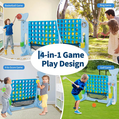 Giant 4 In A Row Game, Adjustable 4-to-Score Board With Quick Release, Basketball Golf Ring Toss, Indoor Outdoor Party Games