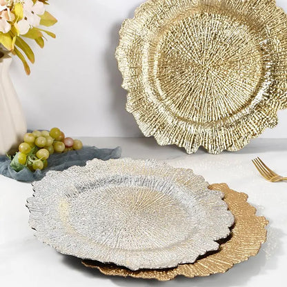 Floral Reef Wedding Charger Plates Set 6Pcs 33CM Round Plastic Dinner Plate Table Decor for Events