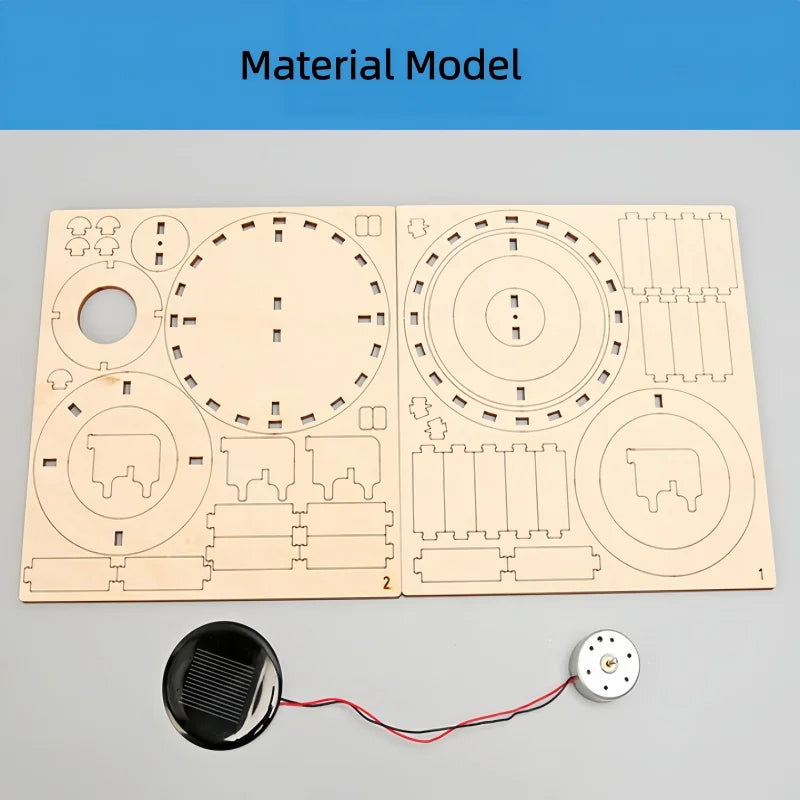 DIY Solar-Powered Double-Ring Rotating Toy Kids Fun Tech Handmade STEM Science Experiment Wooden Assembly Educational Gift